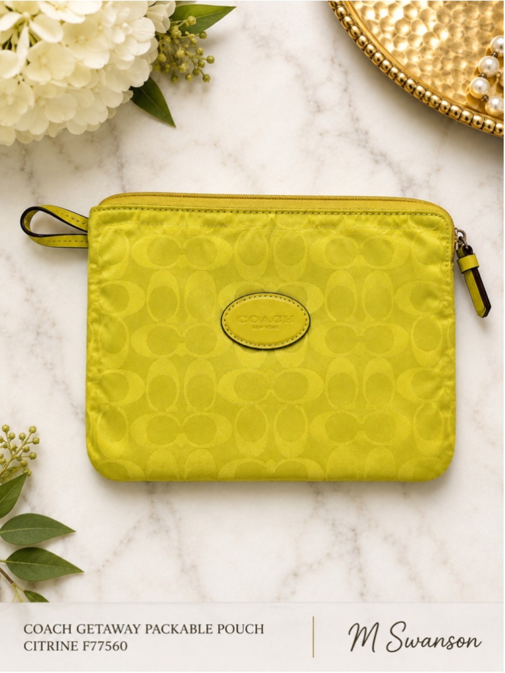 Coach Getaway Signature Nylon Packable Weekender Pouch Citrine F77560